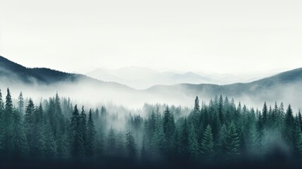 Dark Spruce Wood Silhouette Surrounded by Fog on white