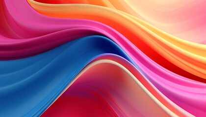 Abstract colorful fluorescent background of curvy ribbon. Modern wallpaper of folded paper. Pink yellow blue gradient