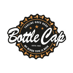 Retro Vintage Bottle Cap for Beer Drink or Western Restaurant Food Product Logo Design Vector. Vector emblem, label, logo, stamp