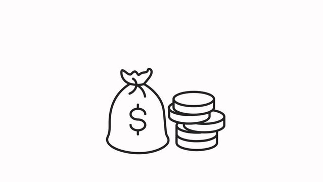 Loan money Animated black line Icon on white background. 4k Animated Icon to Improve Project and Explainer Video