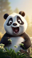 A Delightful Visual Treat  A Playful Panda Cartoon Engaging in Humorous Activities to Entertain and Amuse