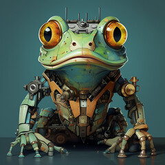 Hyperrealistic Mechanical Frog in Green: A Blend of Classic Art and Modern Rendering