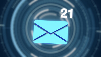 Animation email app icon receive notifications. Receive emails quickly. on hud technology blue background