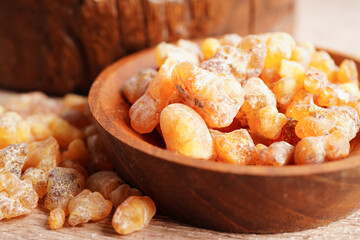Frankincense or olibanum aromatic resin used in incense and perfumes. - obrazy, fototapety, plakaty