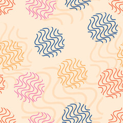 Abstract seamless delicate pattern with dots, lines and circles. An ornamental stroke of a drawn texture. Abstract background with chaotic flowing dots and waves. Artistic stylish tile background.