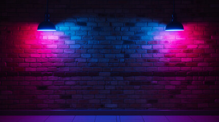 Brick wall background with colorful lights empty space