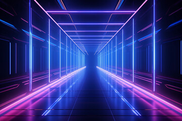 Abstract neon background with neon lights sci-fi tunnel