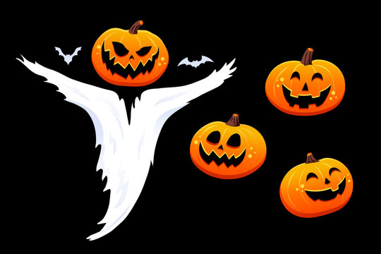 Set of Halloween pumpkin scarecrow illustration