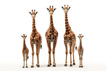 Fototapeta premium Image of family group of giraffe on white background. Wildlife Animals. Illustration, Generative AI.