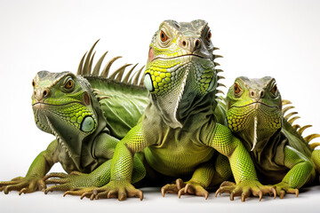Obraz premium Image of group of iguana on a white background. Reptile. Animals. Illustration, Generative AI.