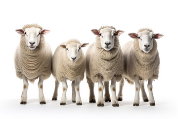 Fototapeta premium Image of family group of sheeps on white background. Farm animals. Illustration, Generative AI.