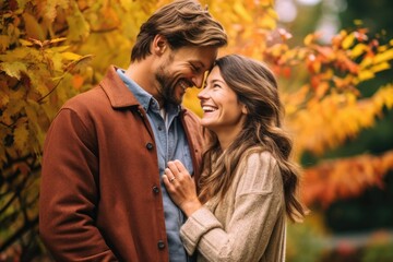 couple sharing laughing in the autumn  park