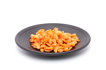 natural seafood dried shrimp Traditional orange red color isolated on white background.