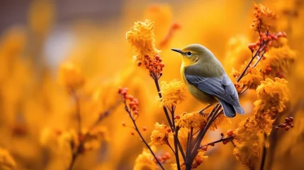 Crédence en verre imprimé Prairie, marais bird in the autumn flower meadow