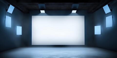 Spotlight serenity. Empty stage illumination. Bright canvas. Blank floor background. Modern elegance. Minimalistic design