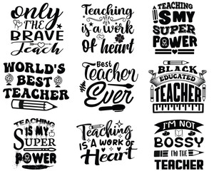 Teacher T shirt Design Bundle, Vector Teacher T shirt design, Teacher's Day shirt, Teacher typography T shirt design Collection, teachers day svg design.
