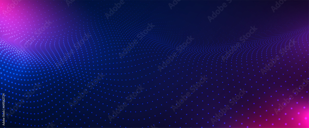 Poster 3d wave point fractal science futuristic technology. musical wave. beautiful illustration with conne