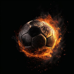 Fototapeta premium A burning soccer ball in an abstract design, perfect for sports-related projects. AI generative.