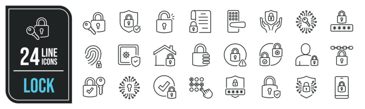 Lock security line icons. Editable stroke. For website marketing design, logo, app, template, ui, etc. Vector illustration.