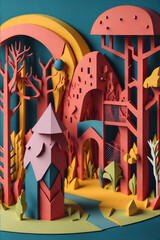 Playground background in paper cut style. Generative AI.