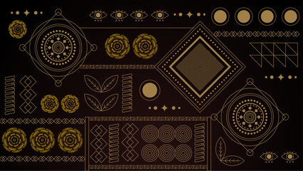 Gold and black modern art deco background with shapes
