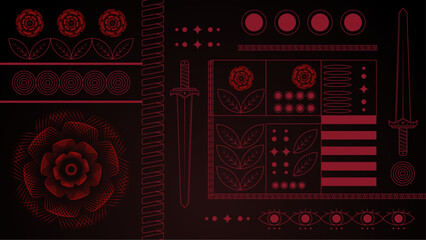 Red and black modern art deco background with shapes - obrazy, fototapety, plakaty