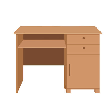 Wooden office desk vector, studying desk vector. Flat vector in cartoon style isolated on white background.
