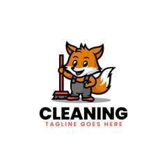 Vector Logo Illustration Cleaning Mascot Cartoon Style.
