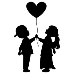 cute little boy and girl silhouette