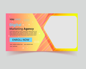 Modern banner design with black and white background and yellow frame shape, Business webinar horizontal banner template design, cover, Winner banner