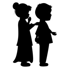 cute little boy and girl silhouette