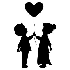 cute little boy and girl silhouette