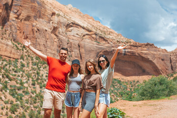 Family on trail at Fire Valley in Utah - 641566519