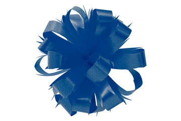 Blue gift bow ribbon isolated on transparent background.