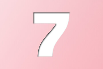 Pink confetti font number 7 isolated on transparent background.