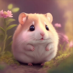 Cartoon Hamster in dreamy style. Generative AI.