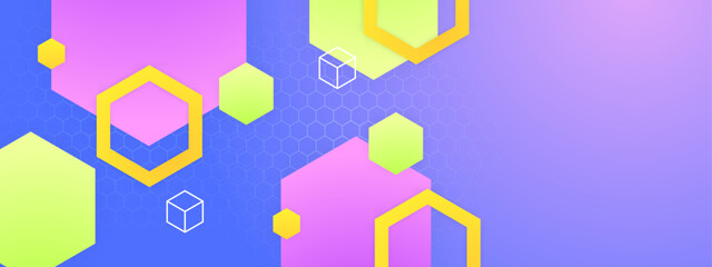 Violet green and yellow modern abstract geometric banner with shapes