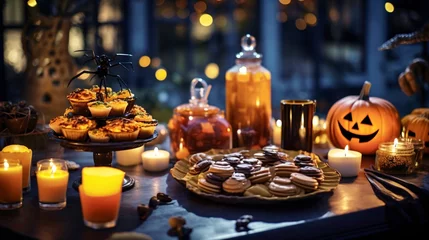 Fototapete Macarons ハロウィンのお菓子、テーブルに置かれた子供用ハロウィーンスイーツ