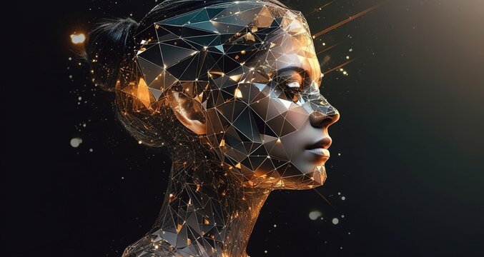 Digital woman face, generative ai concept of robotic female face.