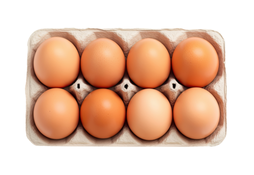 Box with eggs isolated on transparent background, top view
