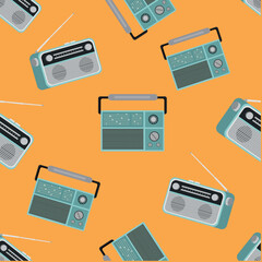 seamless pattern with retro radio vector art illustration design