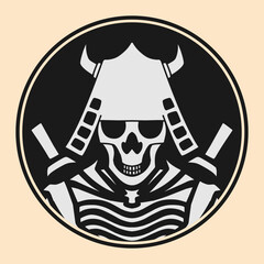 samurai skull in black and white illustration logo