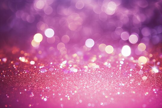 purple and pink glitter vintage lights background. defocused. hearts overlay, Generative AI