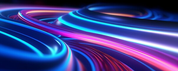 abstract Modern Looping Pipe Flow futuristic background with gold PINK blue glowing neon moving high speed wave lines and bokeh lights. Data transfer concept Fantastic,AI, Generative AI