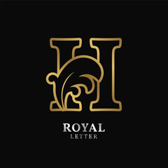 letter H floral luxurious outline style initial vector design