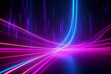 Fototapeta na wymiar abstract futuristic background with pink blue glowing neon moving high speed wave lines and bokeh lights. Data transfer concept Fantastic wallpaper, Generative AI