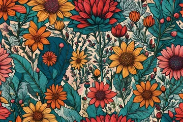 Poster Im Rahmen seamless pattern with flowers © Robina