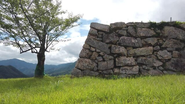 Takeda Castle Ruins Landscape in Summer Japan National Historic Stone Landmark