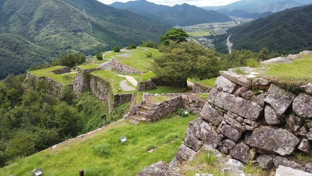 Takeda Castle Panoramic Ruins Landscape Mountain Valley in Japanese Green Summer in Asago Hyōgo, Japan