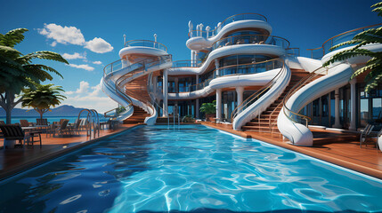 swimming pool or water park on board with expansive ocean views